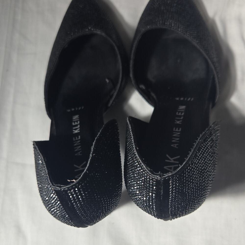 Anne Klein Black Rhinestone D'Orsay Stiletto Pointed Toe Heels Slip On Women's 8 - Picture 5 of 8